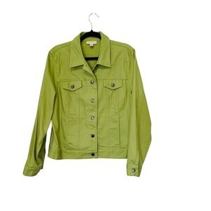 Appleseeds Womens Large Lime Green Cotton Blend Button Front Trucker Jacket L
